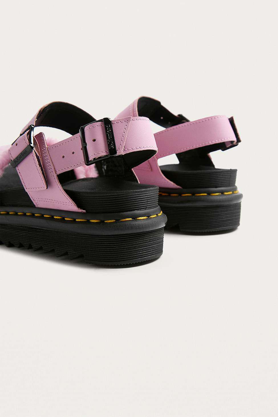 pink fluffy dr marten sandals