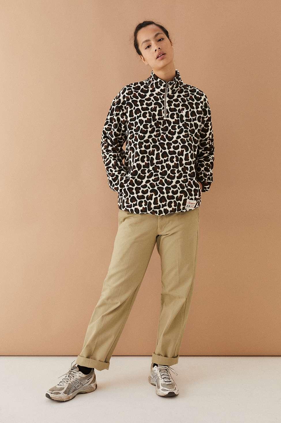 leopard half zip pullover