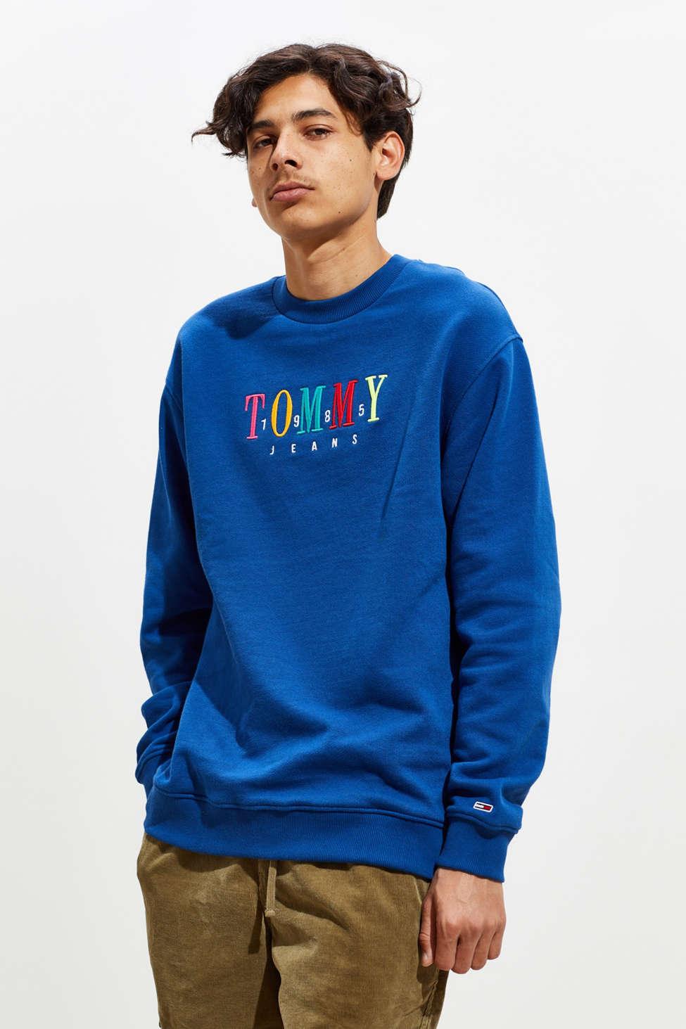 Tommy Hilfiger Denim Multicolor Logo Crew Neck Sweatshirt in Blue 