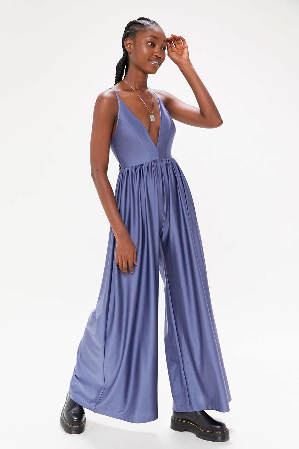 uo gia plunging shimmer jumpsuit