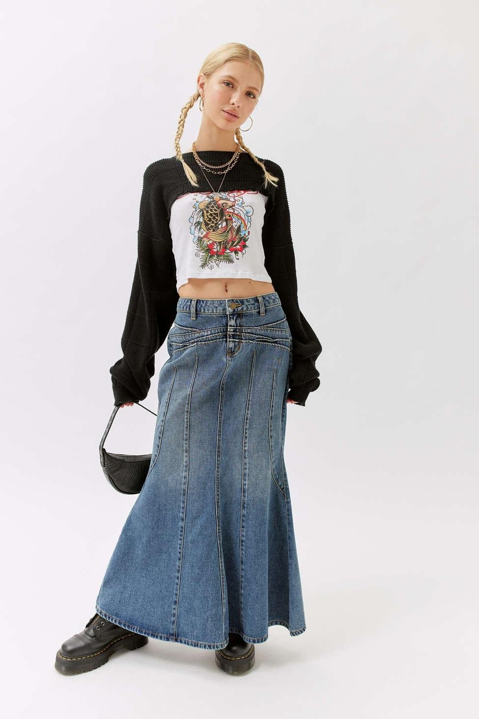 Midi jean skirt urban outfitters online