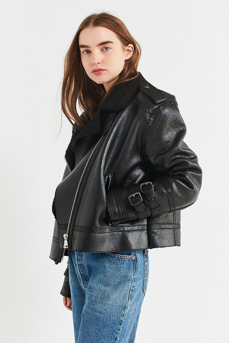 cropped black aviator jacket