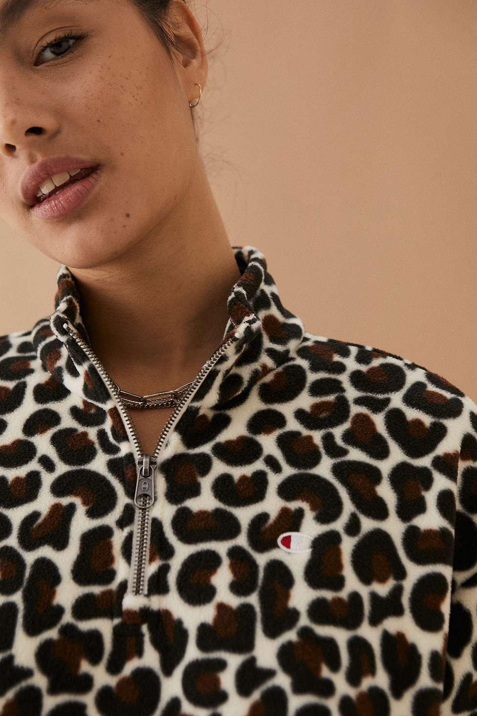 leopard print half zip fleece
