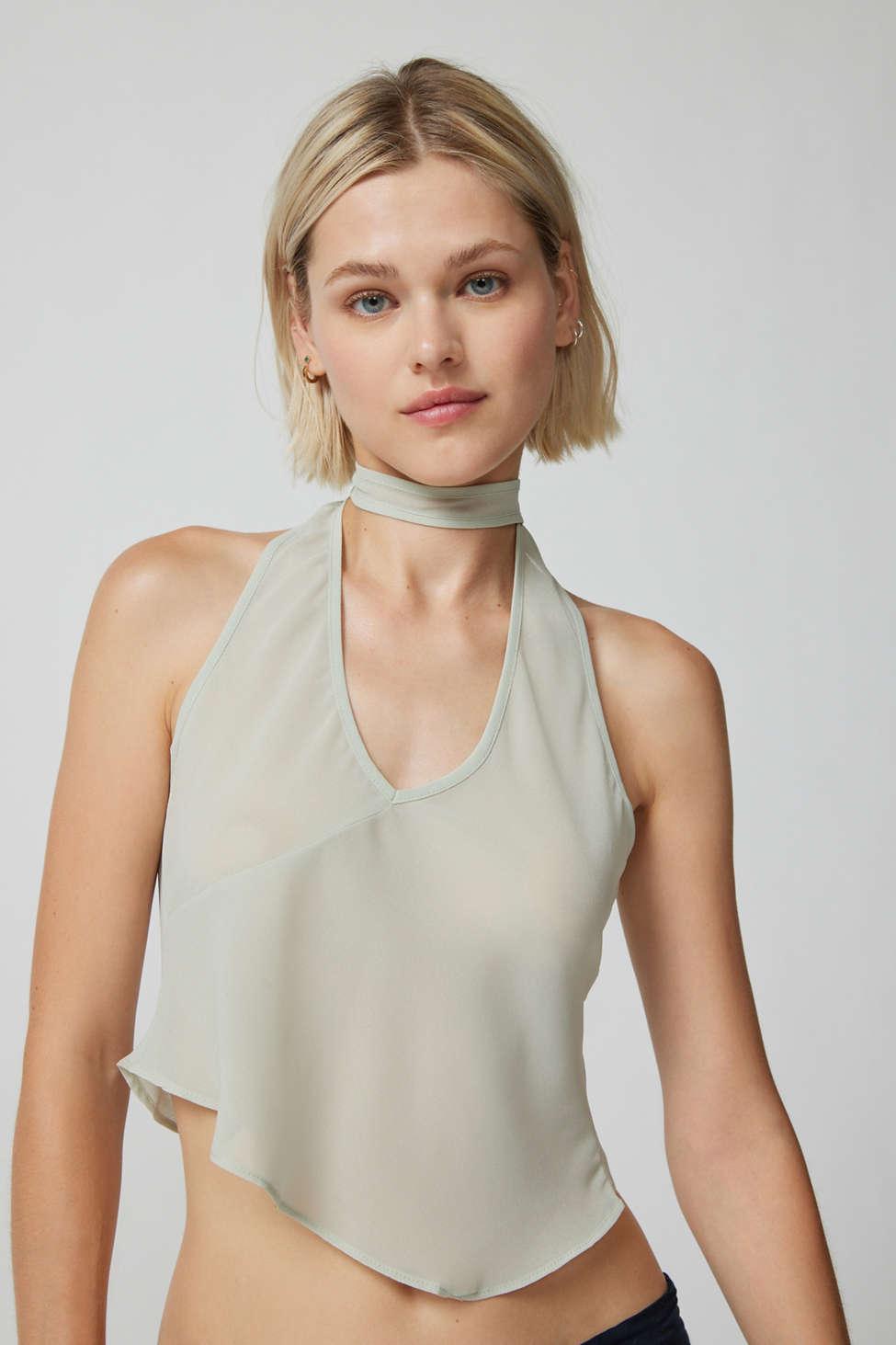 Lioness Rendezvous Semi-sheer Halter Top In Tan,at Urban Outfitters in Blue  | Lyst