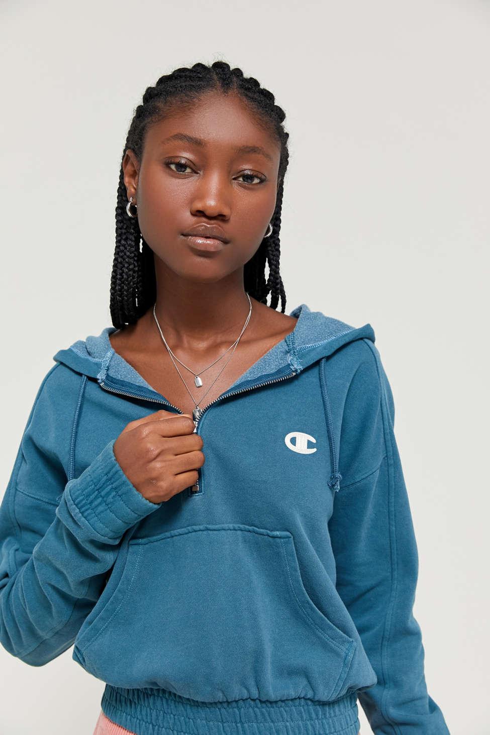 Champion Uo Exclusive Half-zip Hoodie Sweatshirt in Blue | Lyst