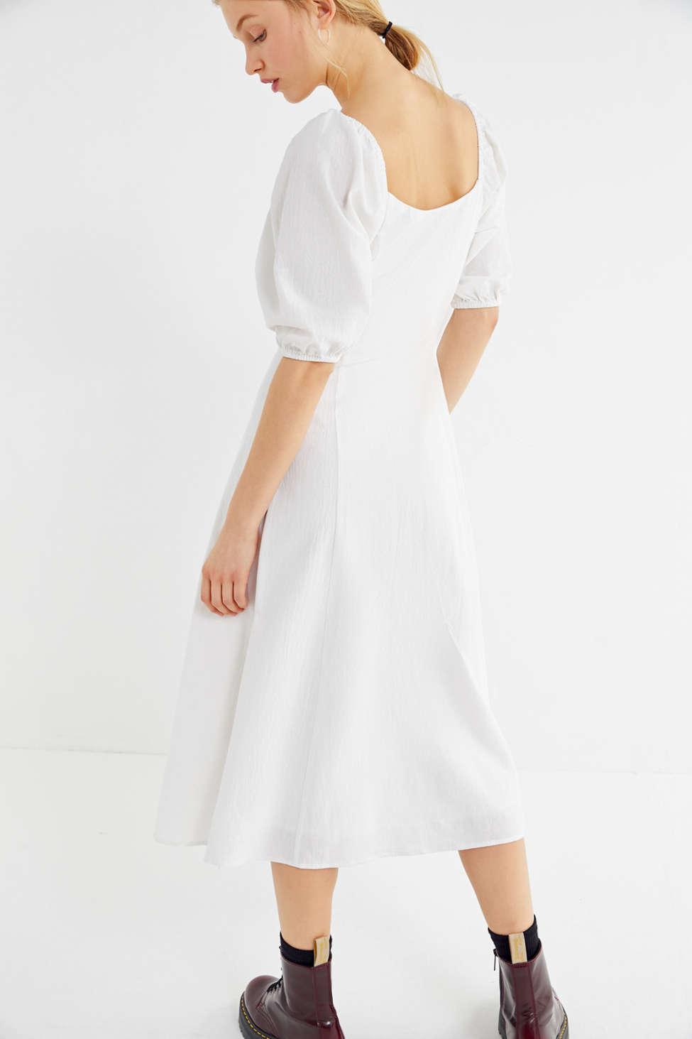 white puff sleeve midi dress