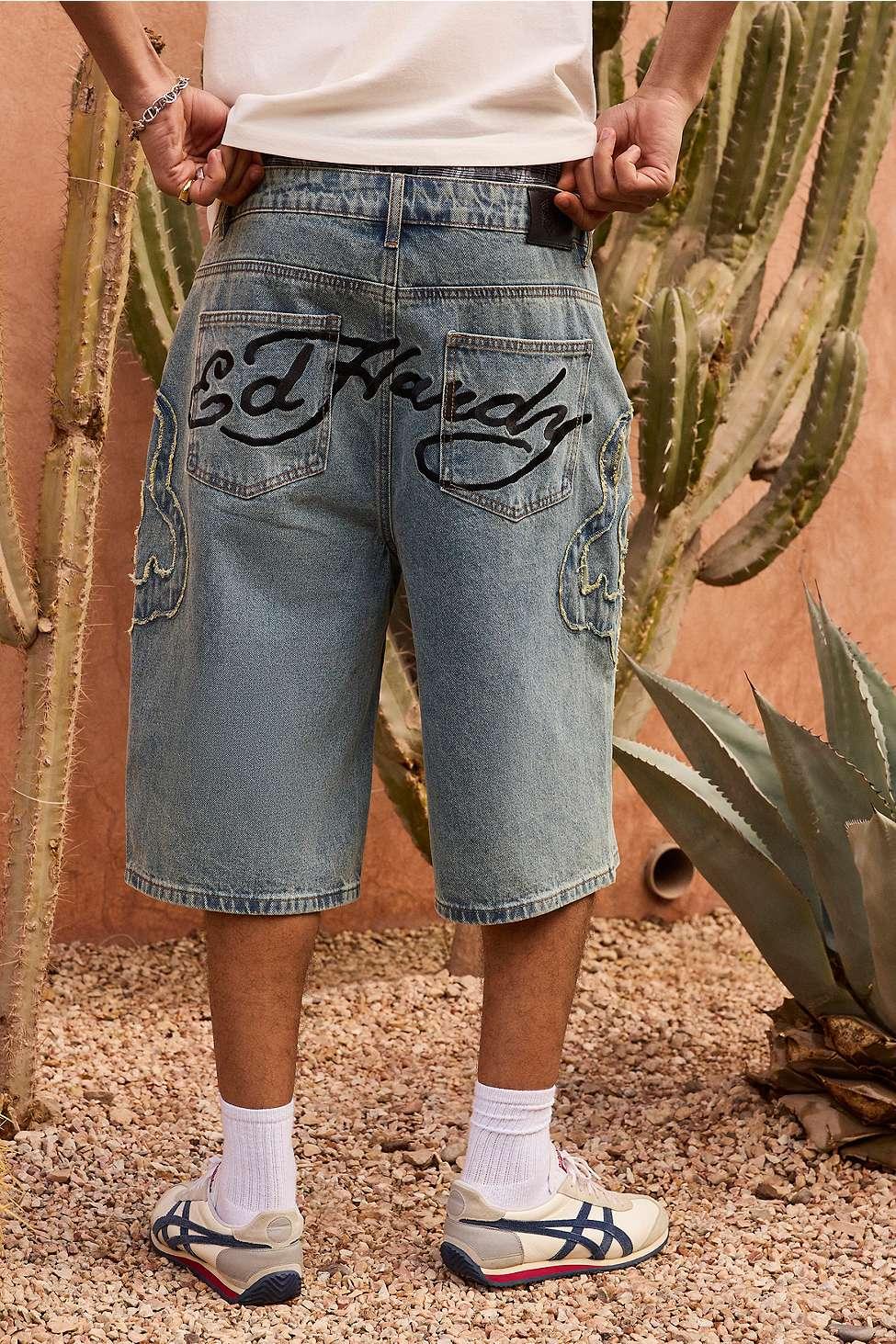 Ed Hardy Uo Exclusive Blue Flame Appliqué Shorts for Men Lyst UK