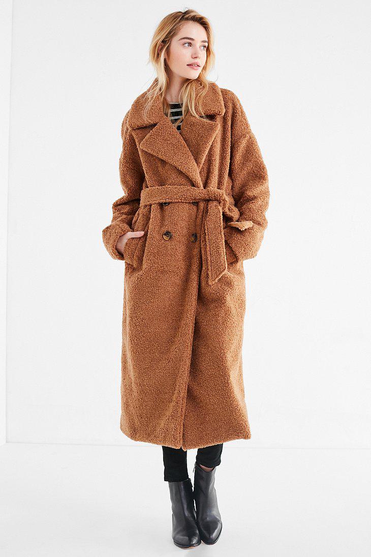 Urban Outfitters Uo Eddie Double-breasted Belted Teddy Coat in Brown | Lyst