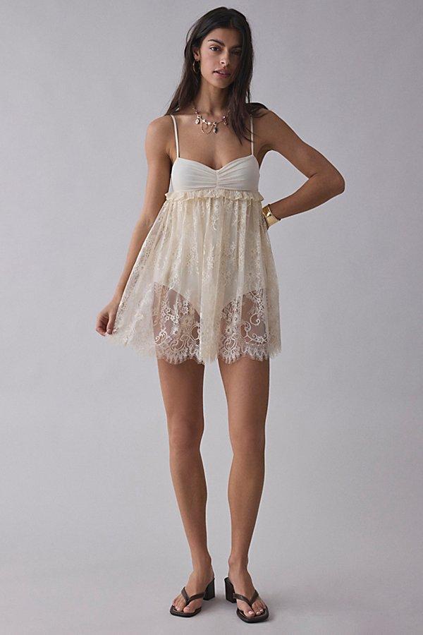 AFRM Aria Sheer Lace Babydoll Mini Dress in Brown | Lyst
