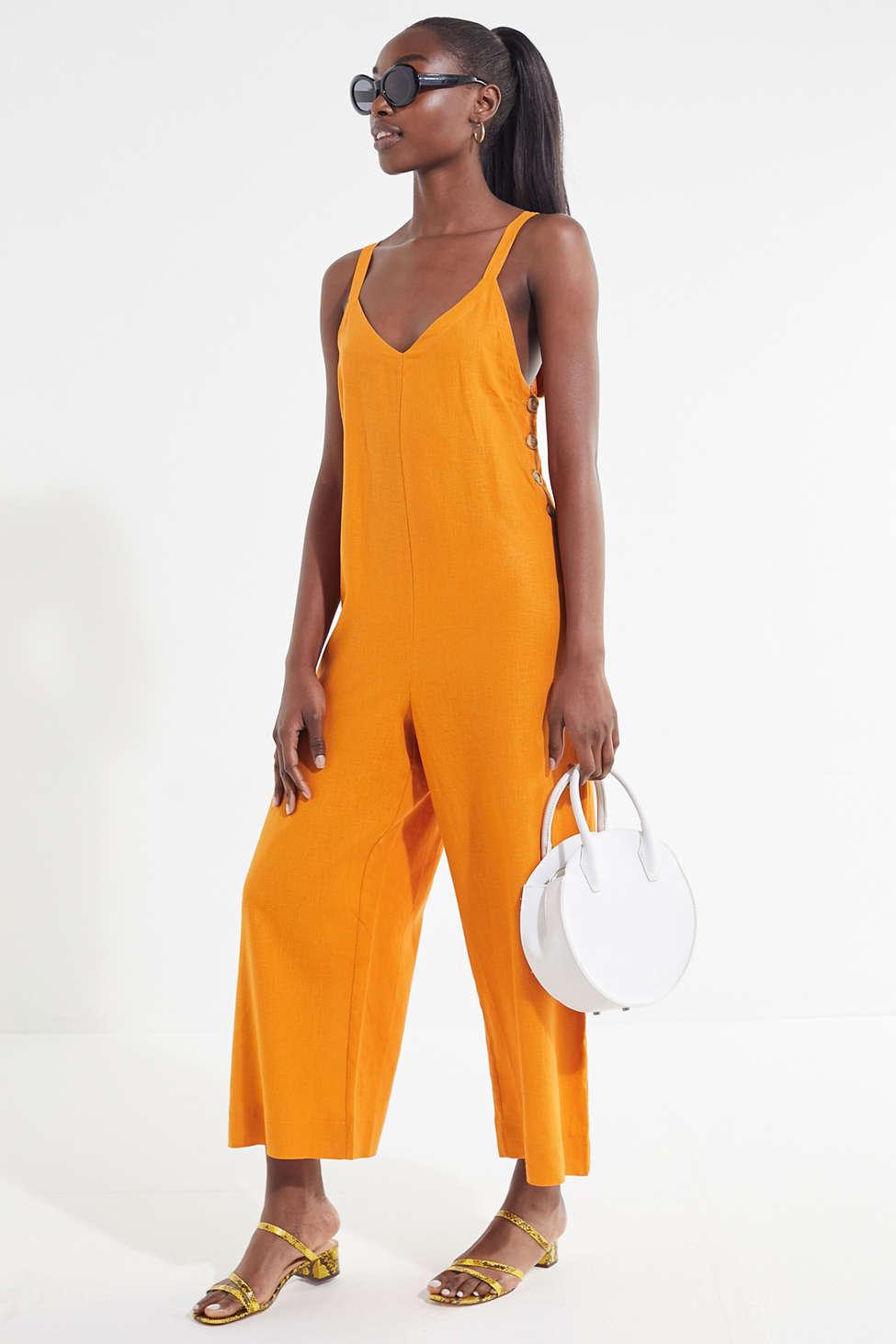 Desmeana-May Linen Jumpsuit In Sunset Orange | Beaumont Organic