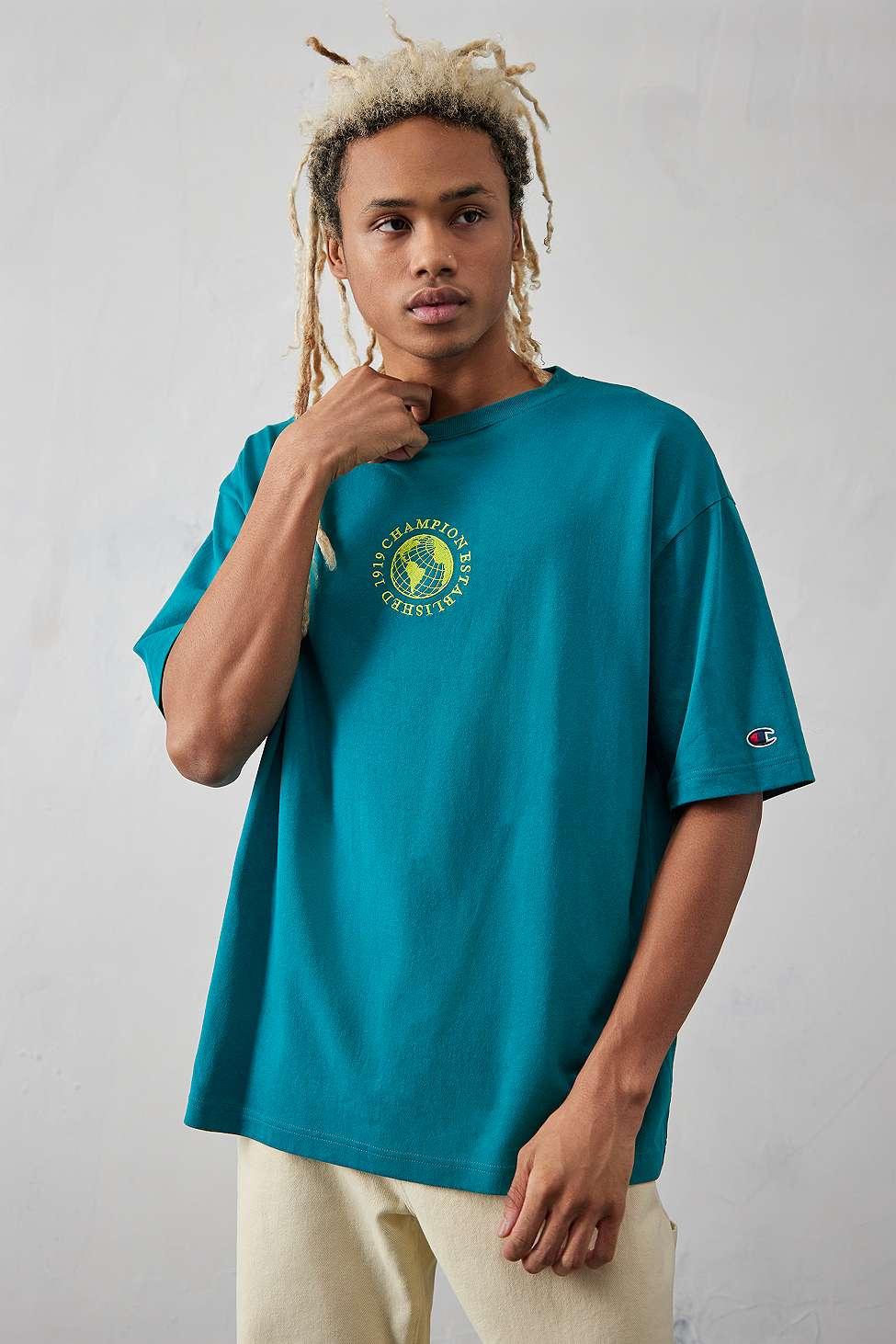 Champion Uo Exclusive Reverse Weave Green Circle Logo Blue for Men Lyst UK