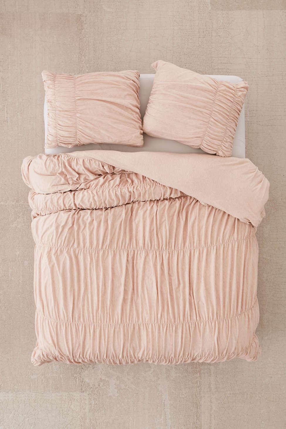 Urban Outfitters Cotton Cinched Jersey Duvet Cover In Rose Pink
