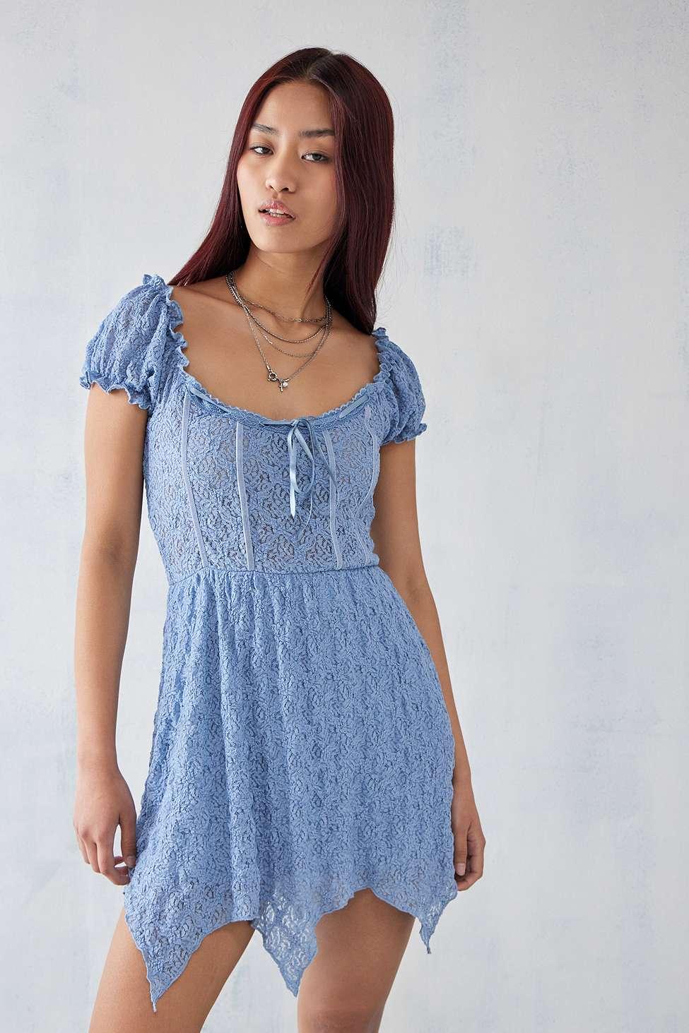 Urban Outfitters Uo Nadia Lace Corset Mini Dress in Blue | Lyst UK