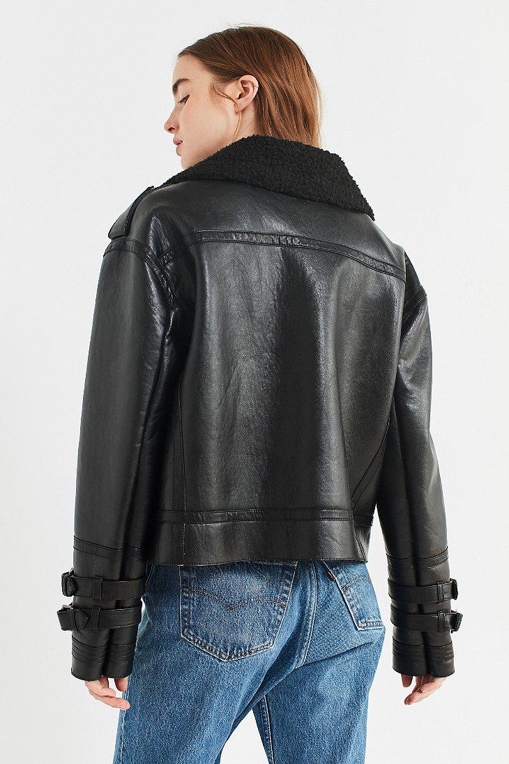 cropped black aviator jacket