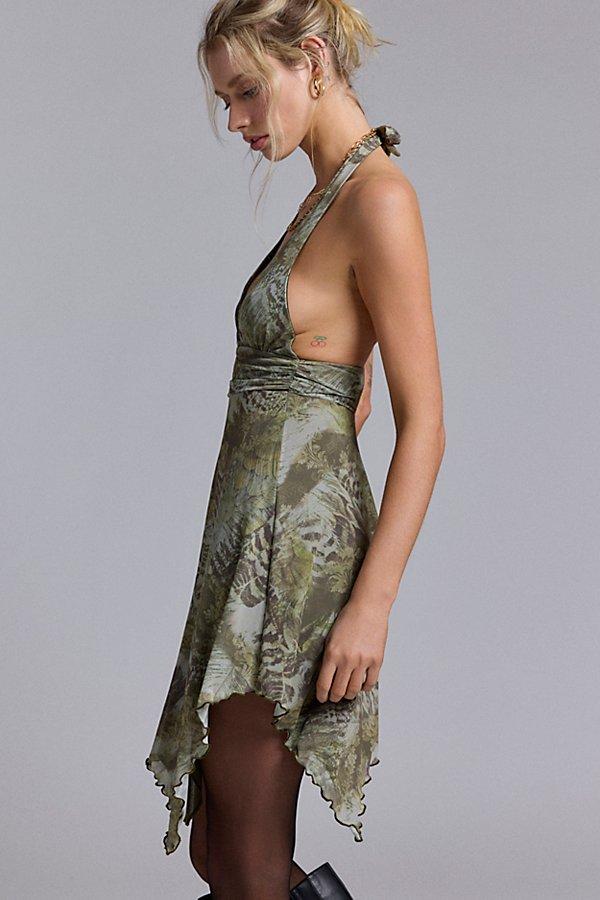 urban outfitters green floral mini dress 'Hello Sunflower' Floral Print Spaghetti Strap Ruched Front Mini Dress with  Tiered Ruffle Hem in Green (4764DM) main image 1