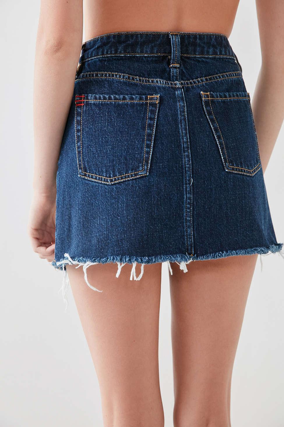 asymmetrical denim mini skirt