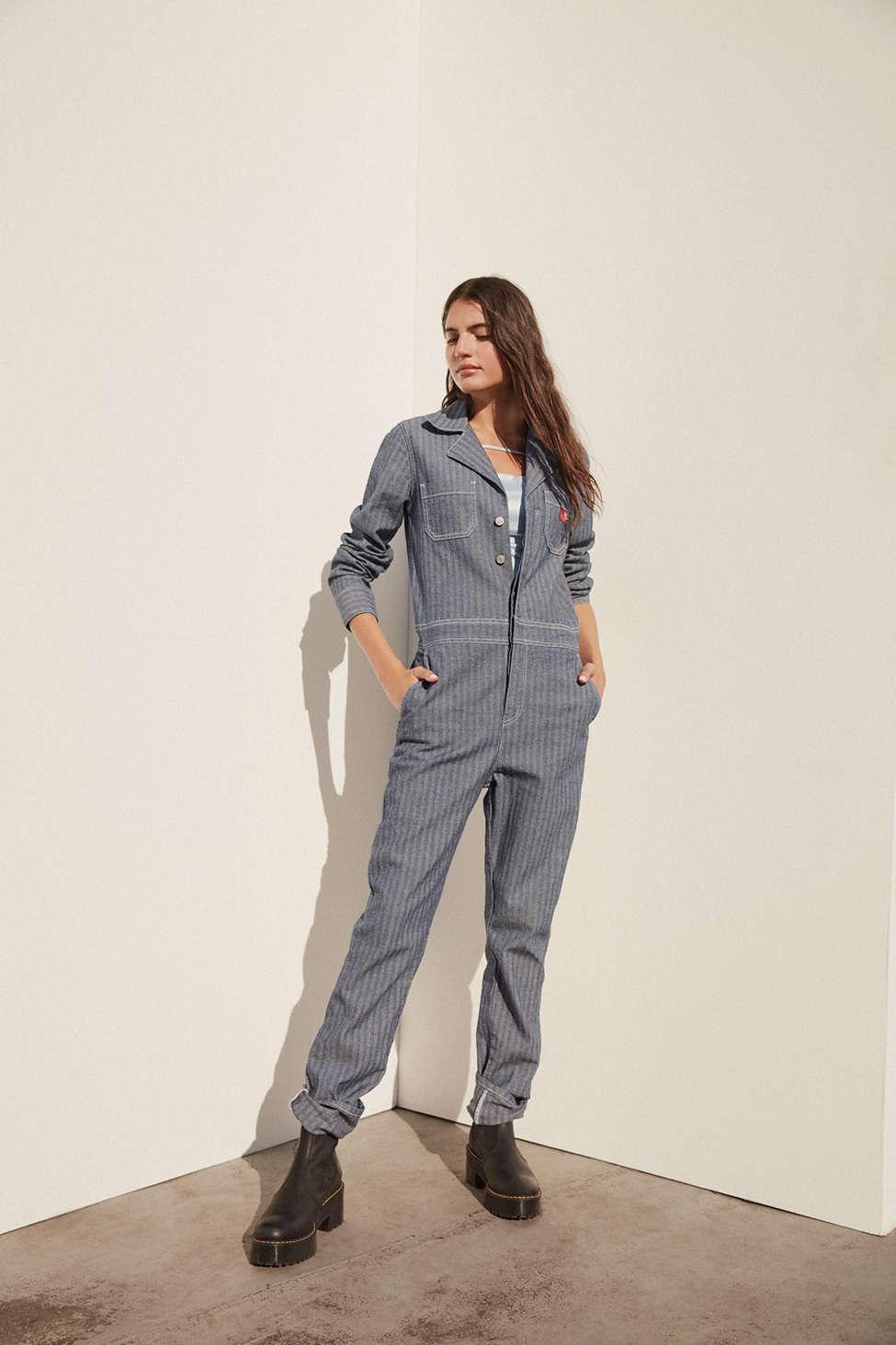 Dickies Dickies Embroidered Button-front Coverall Jumpsuit in Blue | Lyst