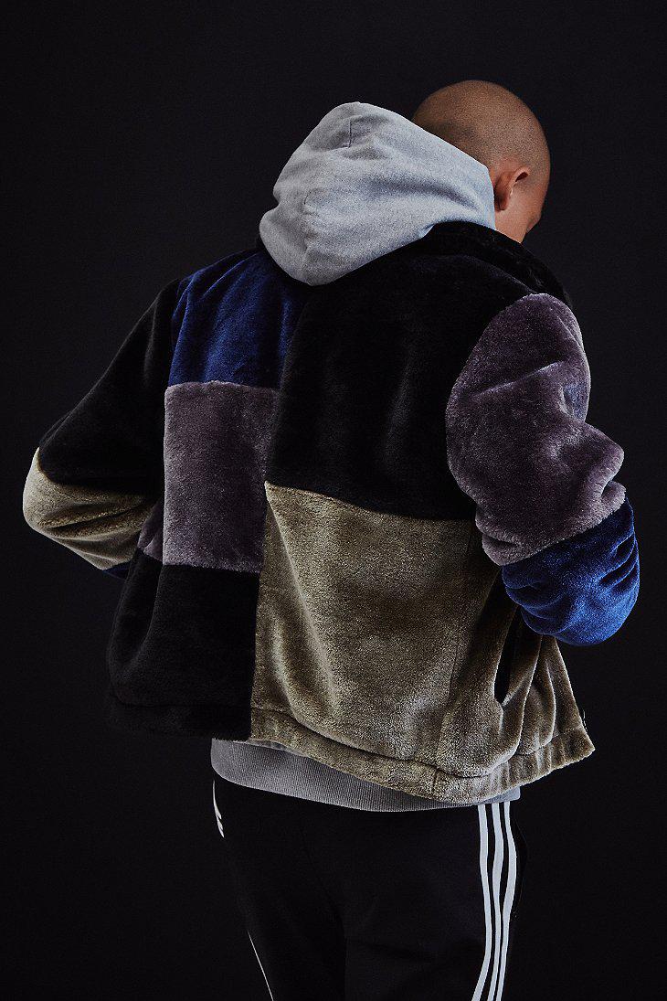 uo patchwork faux fur jacket