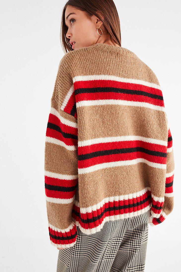 Urban Outfitters Synthetic Uo Oversized Striped Boyfriend Sweater in Taupe  (Red) - Lyst