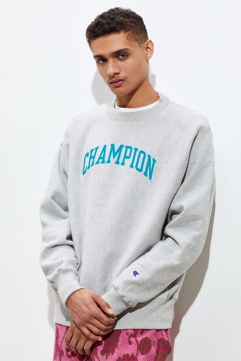 Champion Cotton Champion Uo Exclusive Collegiate Script Crew Neck Sweatshirt  in Gray for Men - Lyst