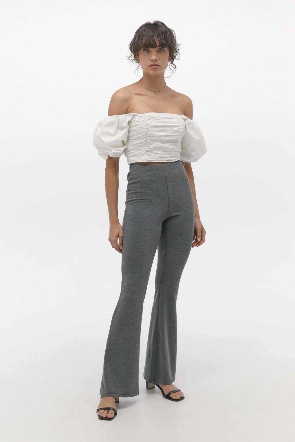 Urban Outfitters Uo Cozy Charcoal Ribbed Flare Pant in Gray