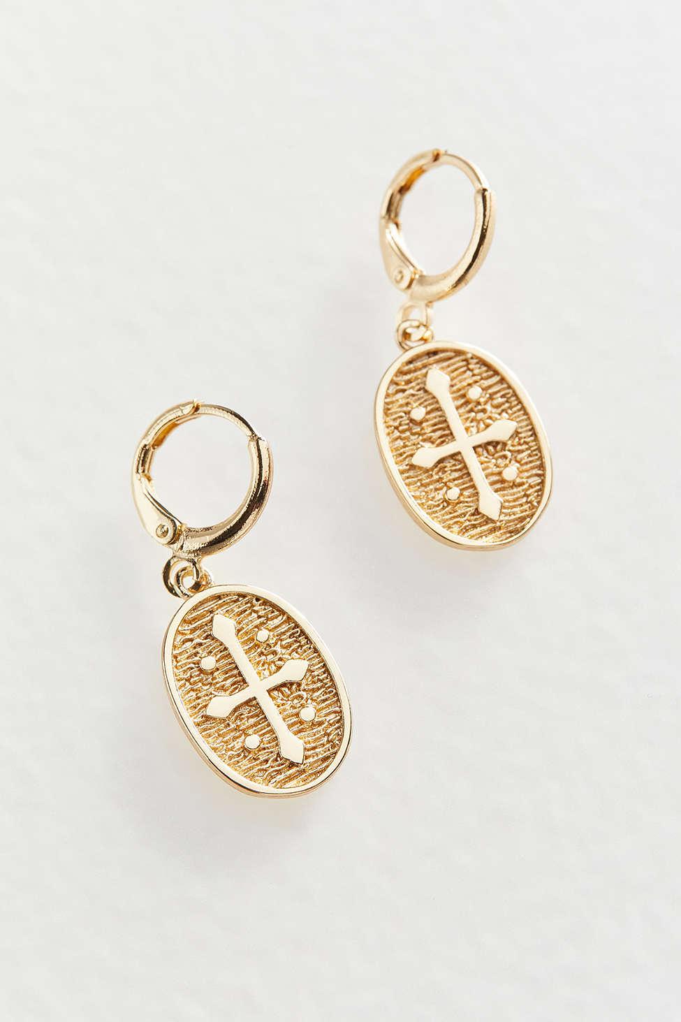 Urban Outfitters Cross Charm Hoop Earring in Gold (Metallic) - Lyst