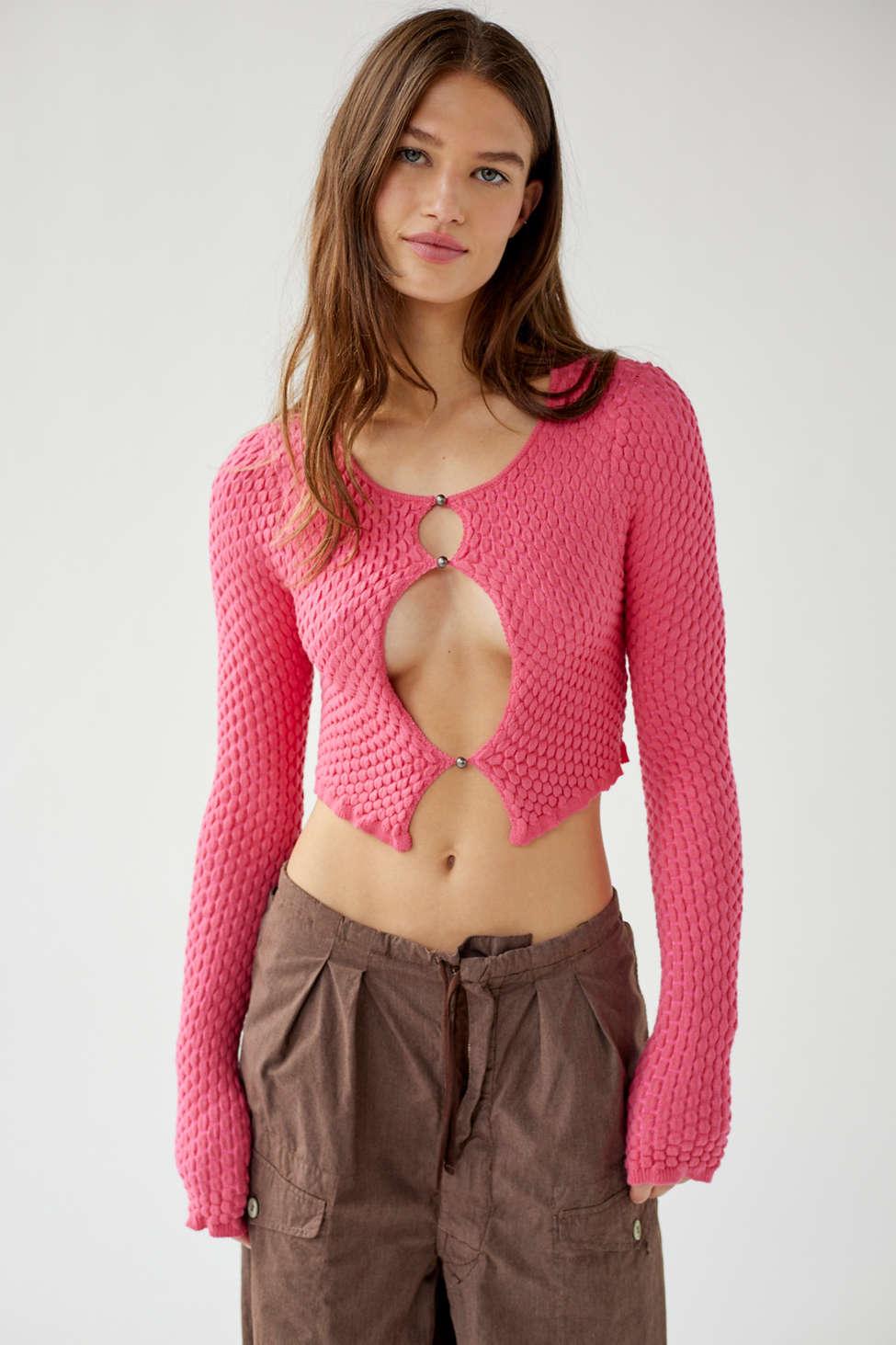 Urban Outfitters Uo Piper Textured Keyhole Sweater in Pink | Lyst Canada