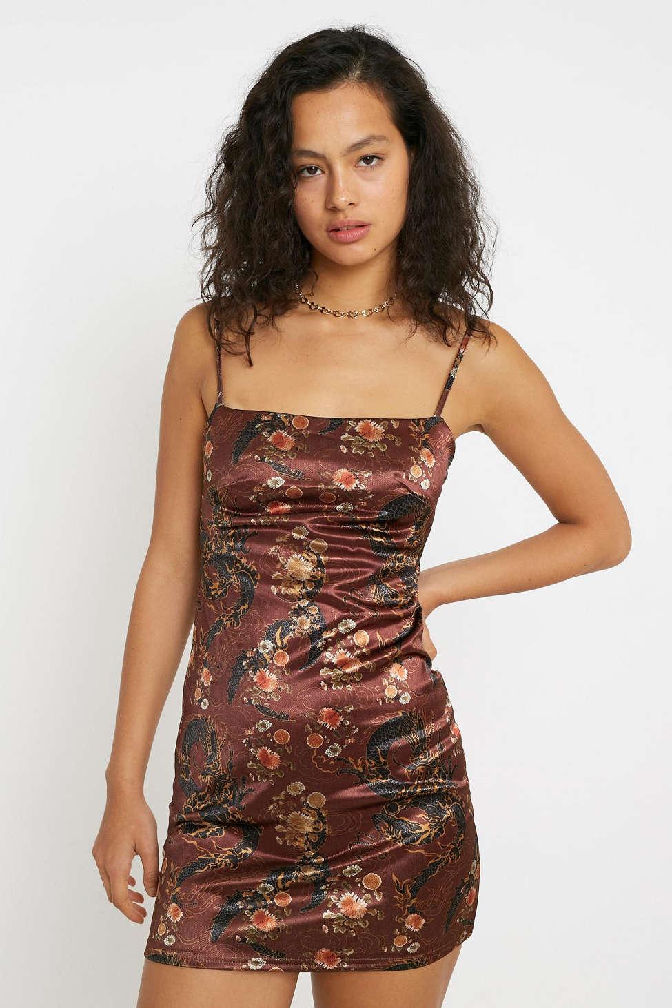 Urban Outfitters Uo Dragon & Floral Sateen Mini Dress | Lyst