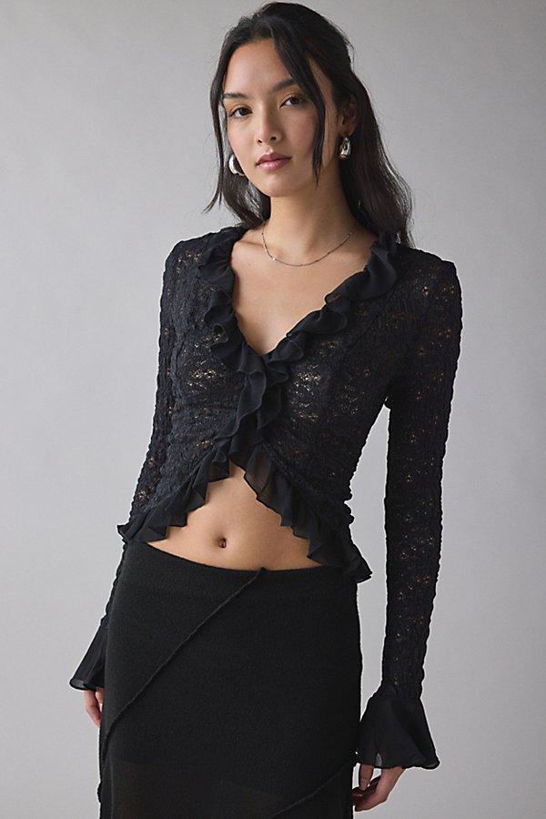 Kimchi Blue Libby Ruffle Trim Flyaway Lace Cardigan Top in Black