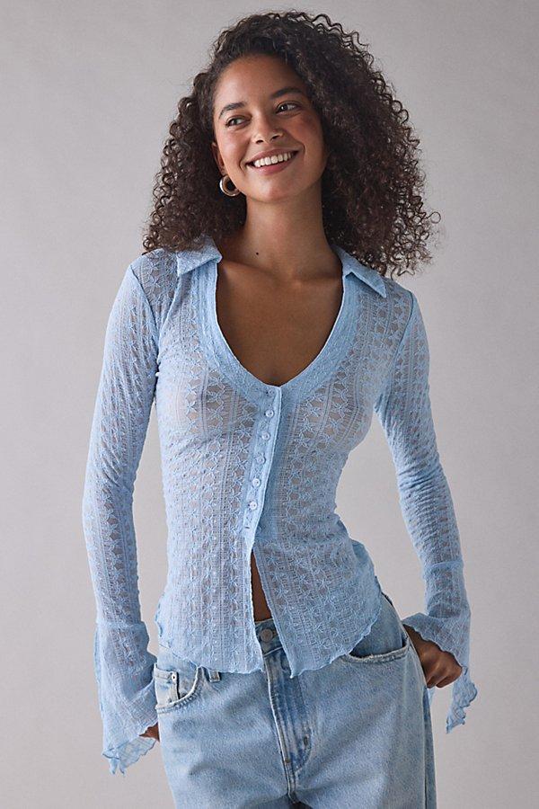 Kimchi Blue Abigail Sheer Lace Button Front Flyaway Top in Blue | Lyst