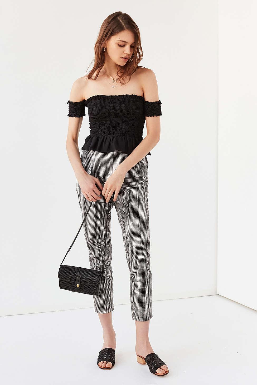 black off the shoulder smocked top
