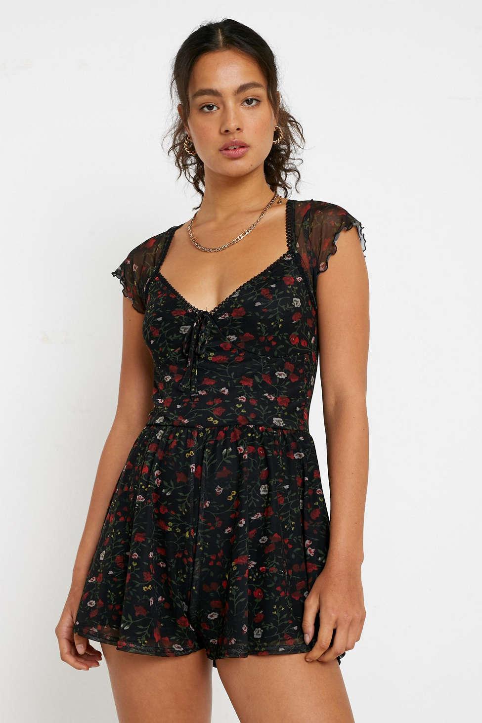 Urban Outfitters Uo Milly Floral Romper in Black | Lyst