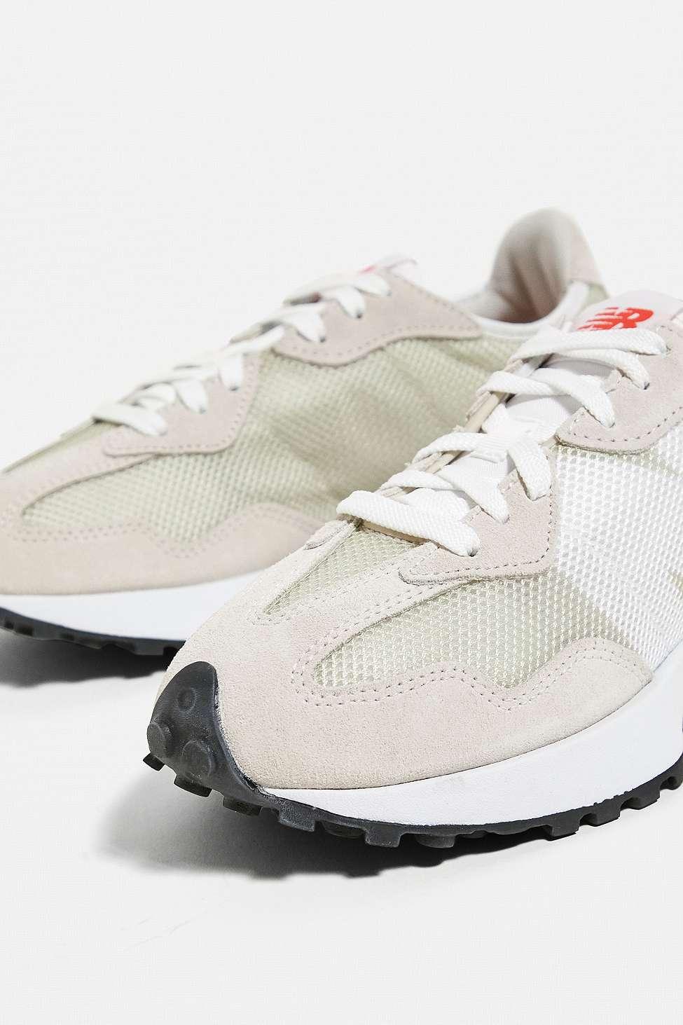 New Balance Leather 327 Ecru Mesh Trainers in White - Lyst
