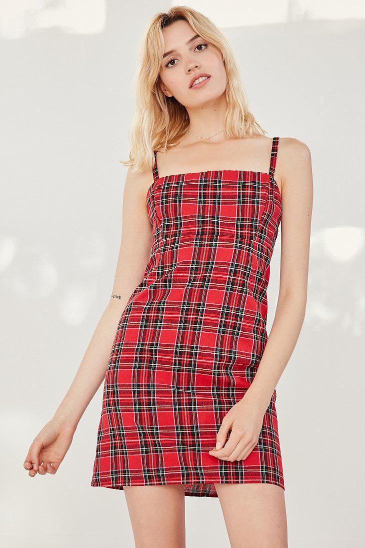 Lyst - Urban Outfitters Uo Straight-neck Plaid Mini Dress in Red