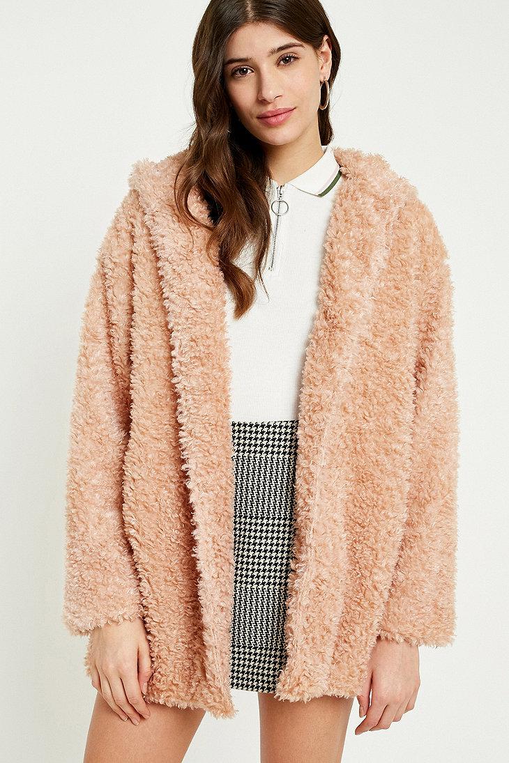Urban Outfitters Light Before Dark Pink Teddy Hooded Jacket - Lyst