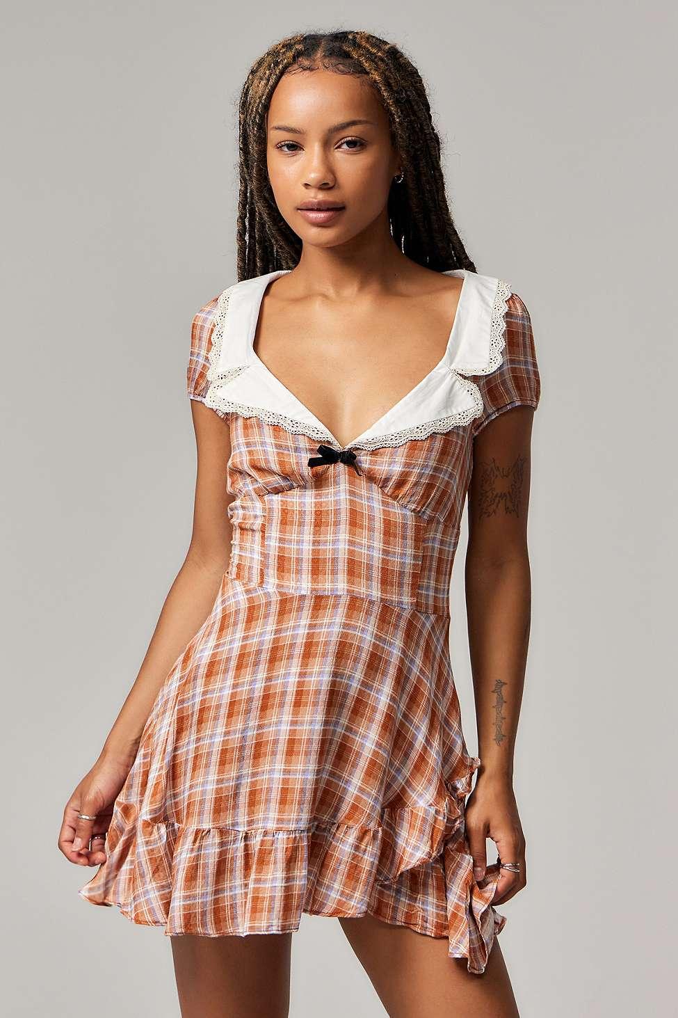 Kimchi Blue Maeve Check Mini Dress in Brown | Lyst UK