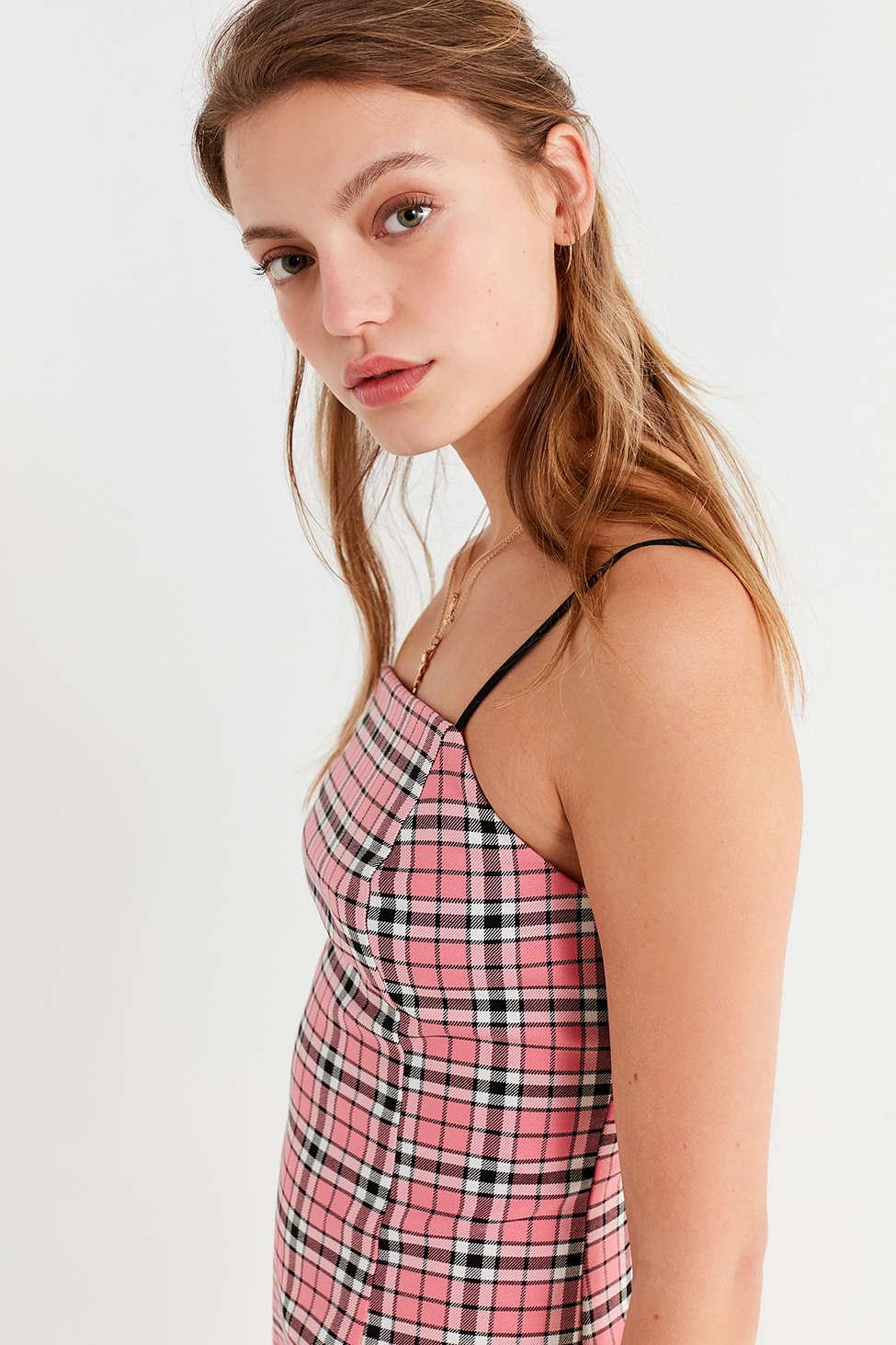 uo checkered mini slip dress