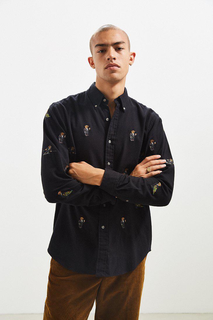 Ralph Lauren Cotton Polo Ralph Lauren Embroidered Bear Button-down Shirt in  Black for Men - Lyst