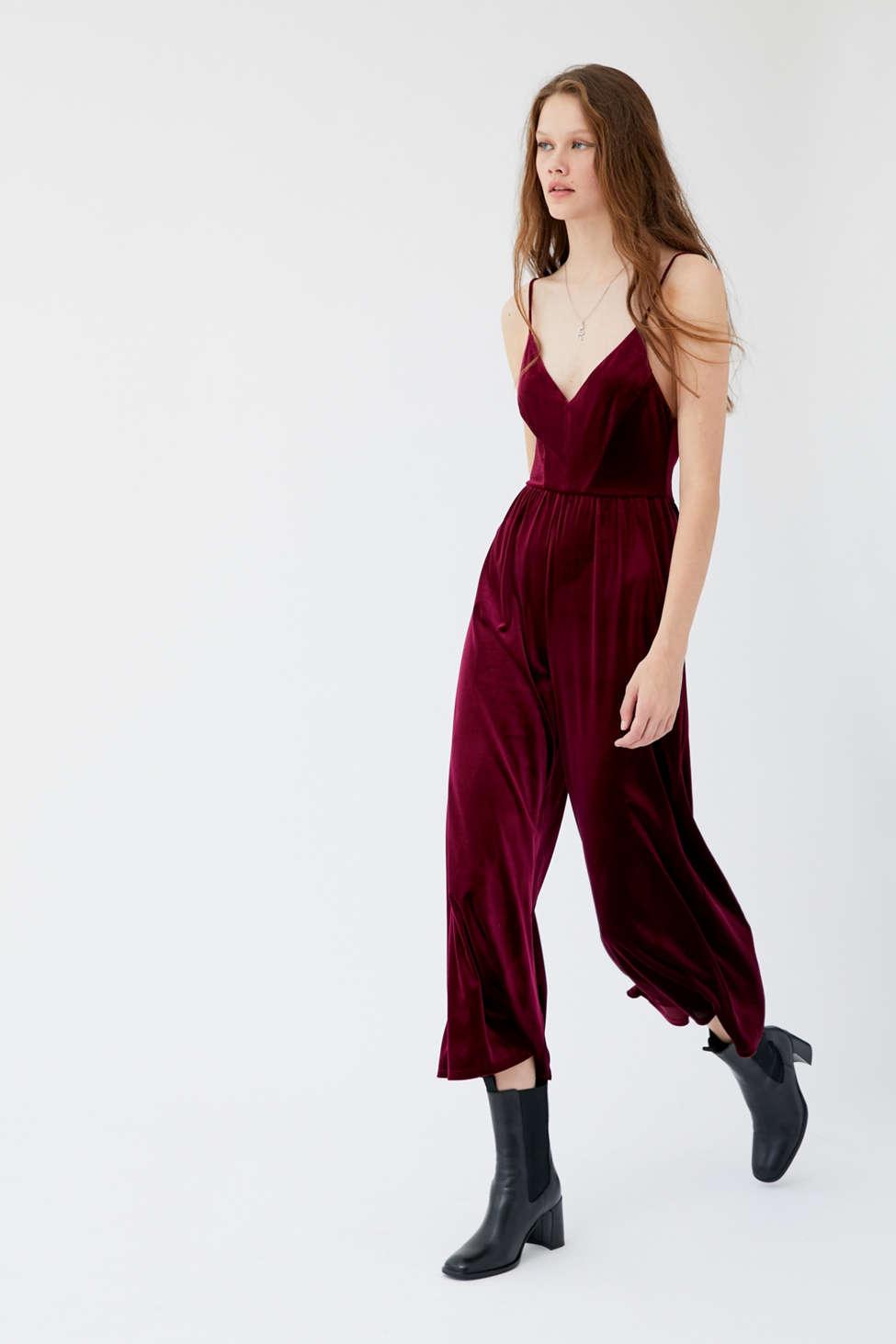 Urban Outfitters Uo Molly Velvet Jumpsuit in Red - Lyst