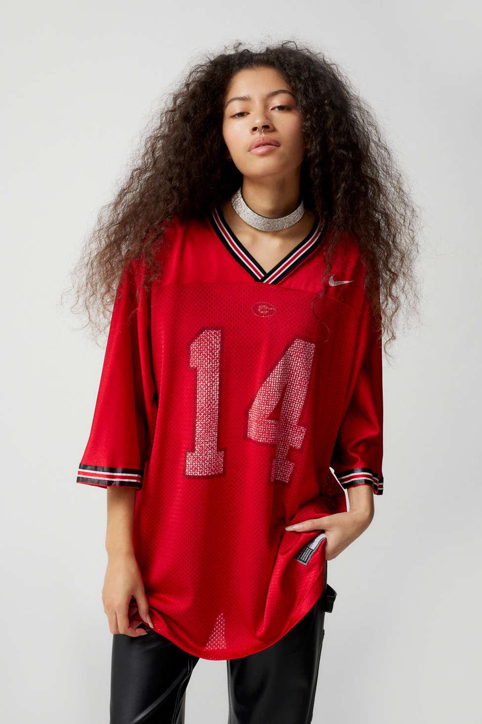 Urban Renewal Vintage Oversized Football Jersey in Red