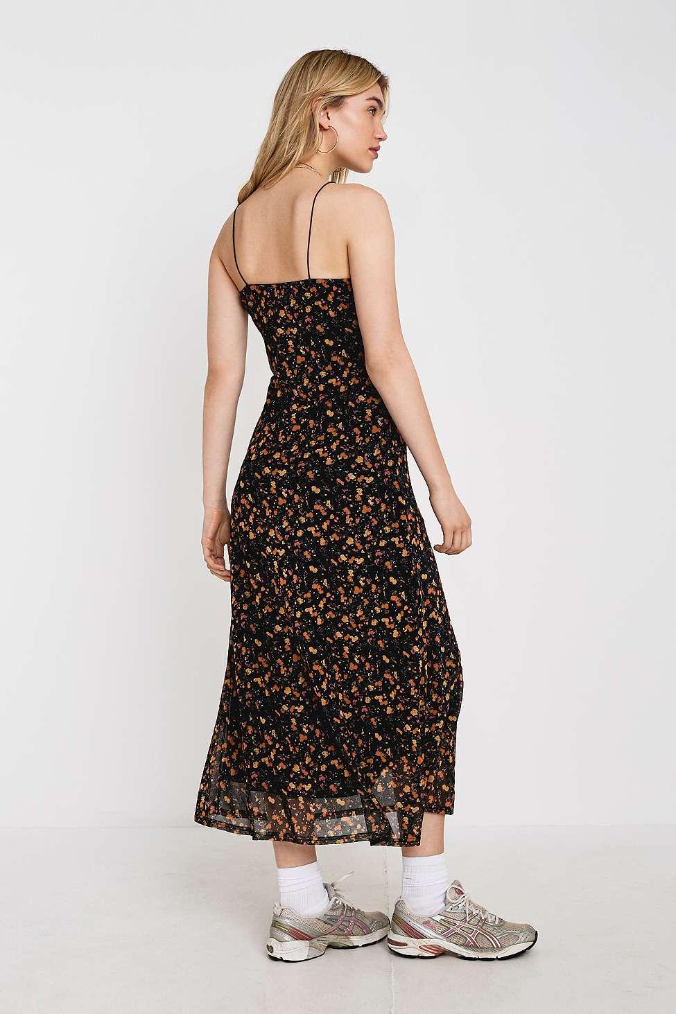 Urban Outfitters Uo Ditsy Floral Mesh Maxi Slip Dress in Black | Lyst UK