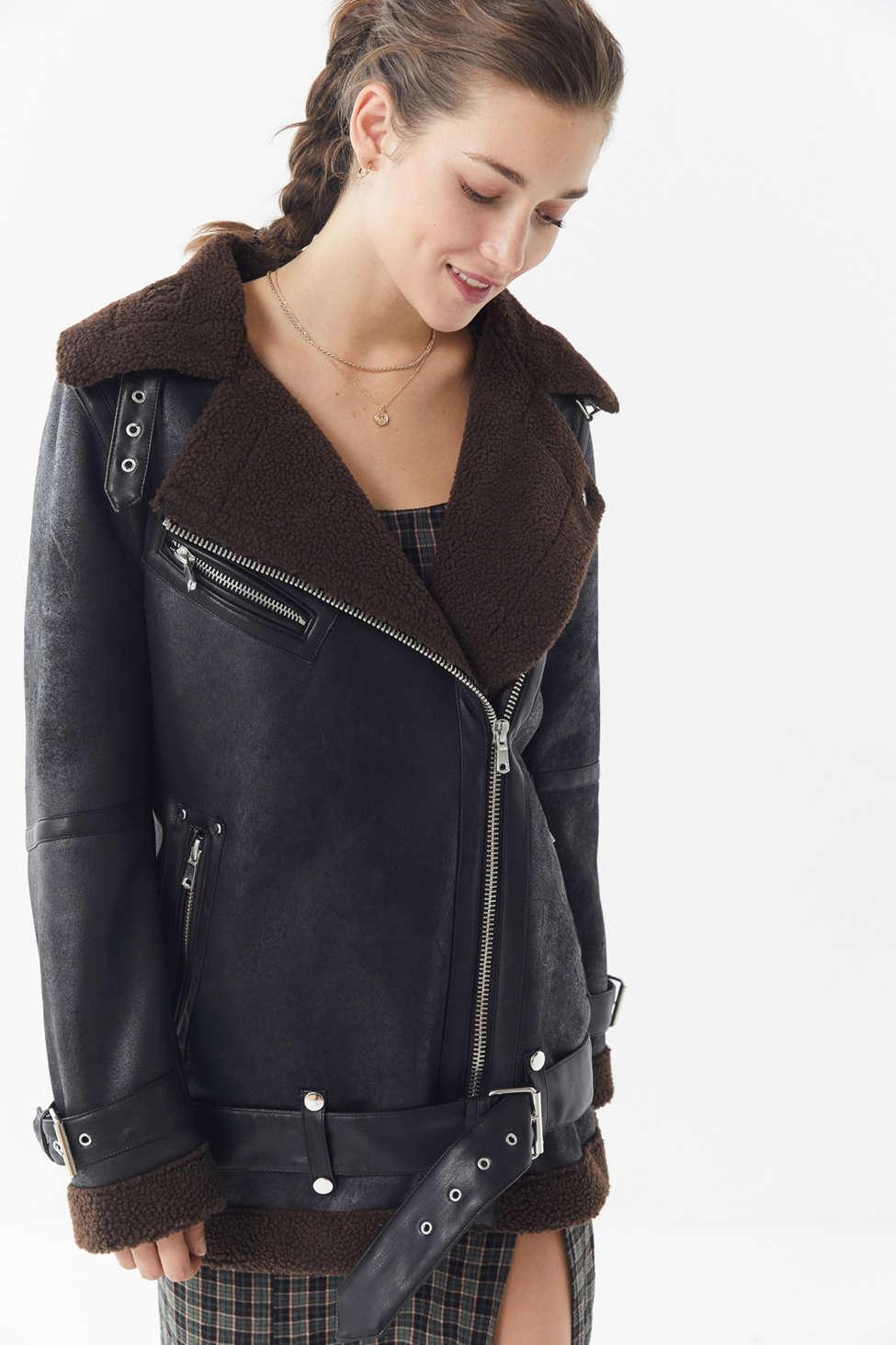 Lyst - Urban Outfitters Uo Oversized Faux Leather Aviator Jacket in Black
