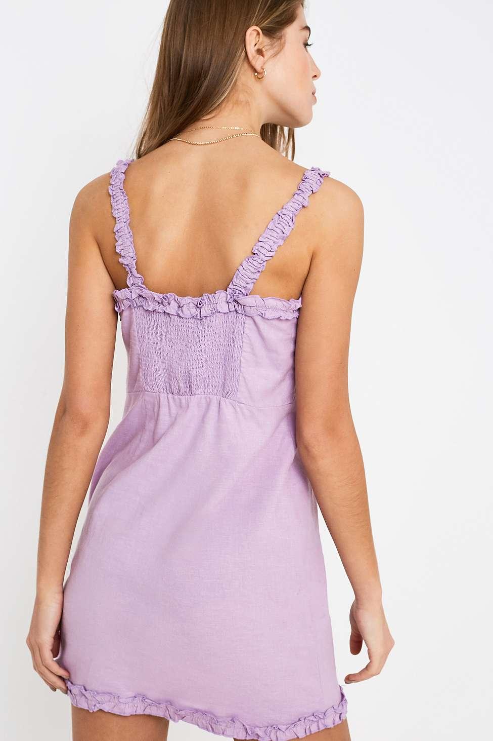uo wren linen ruffle mini dress
