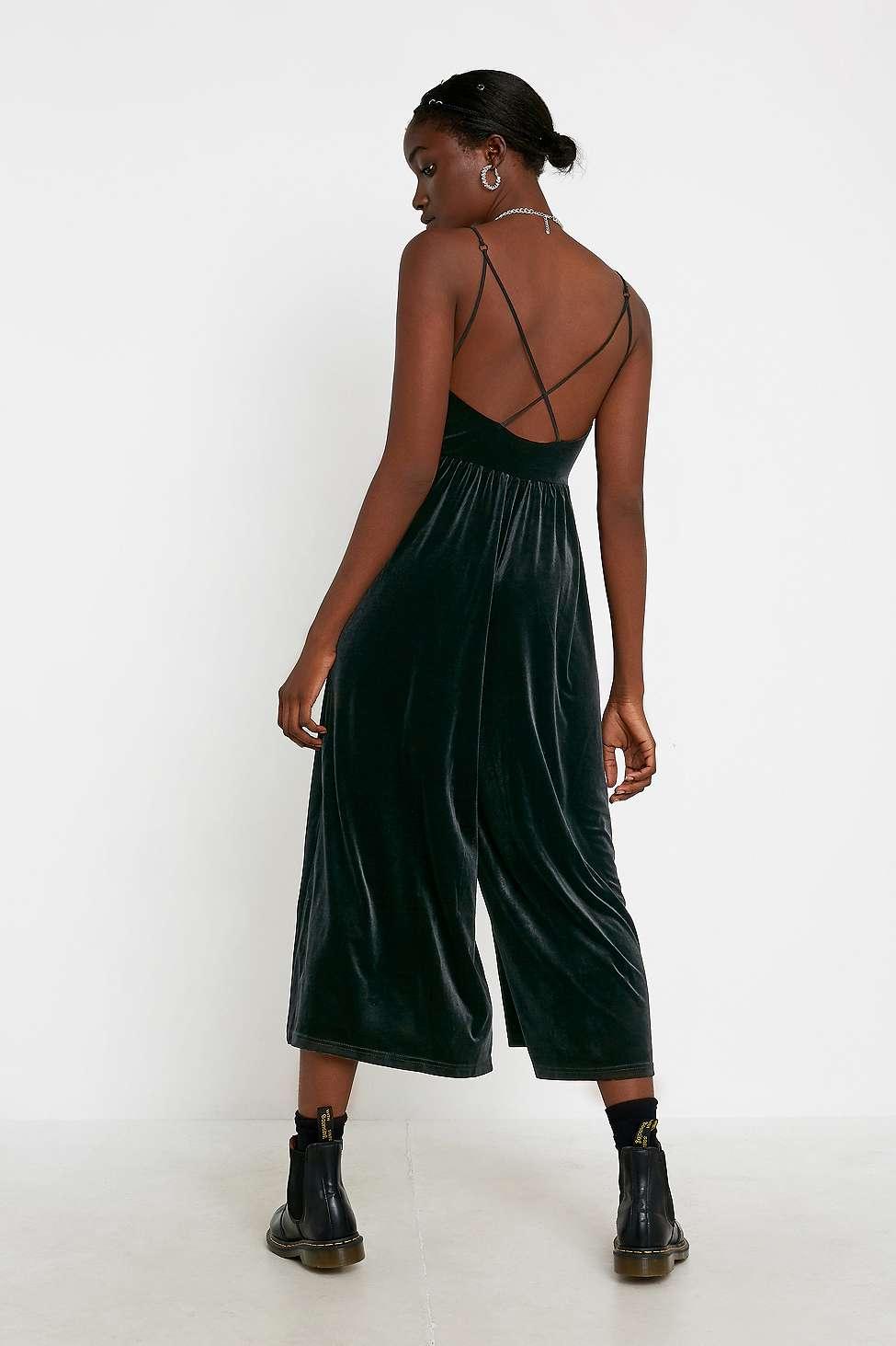 urban outfitters green velvet jumpsuit