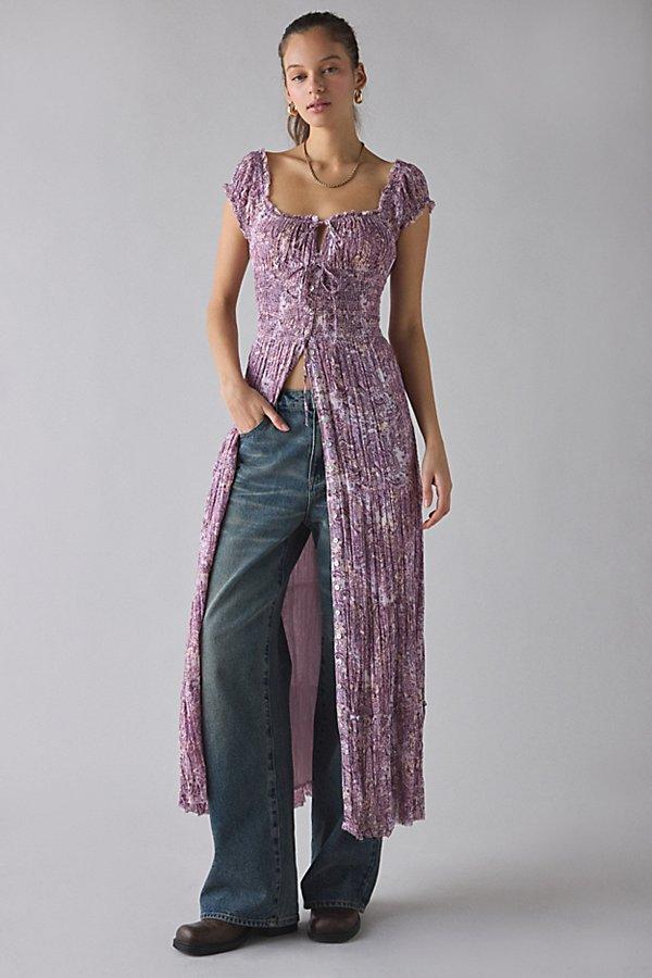 chinese dress ladies Blue Tropical Print Linen Blend Maxi Dress - All Dresses main image 1