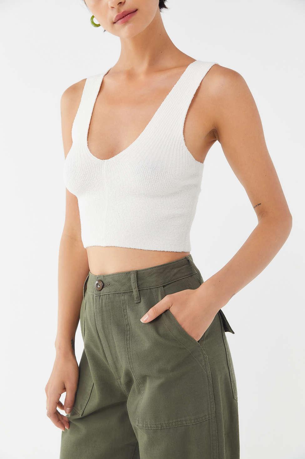 Urban Outfitters Uo Sugar Cropped V-neck Tank Top in White | Lyst
