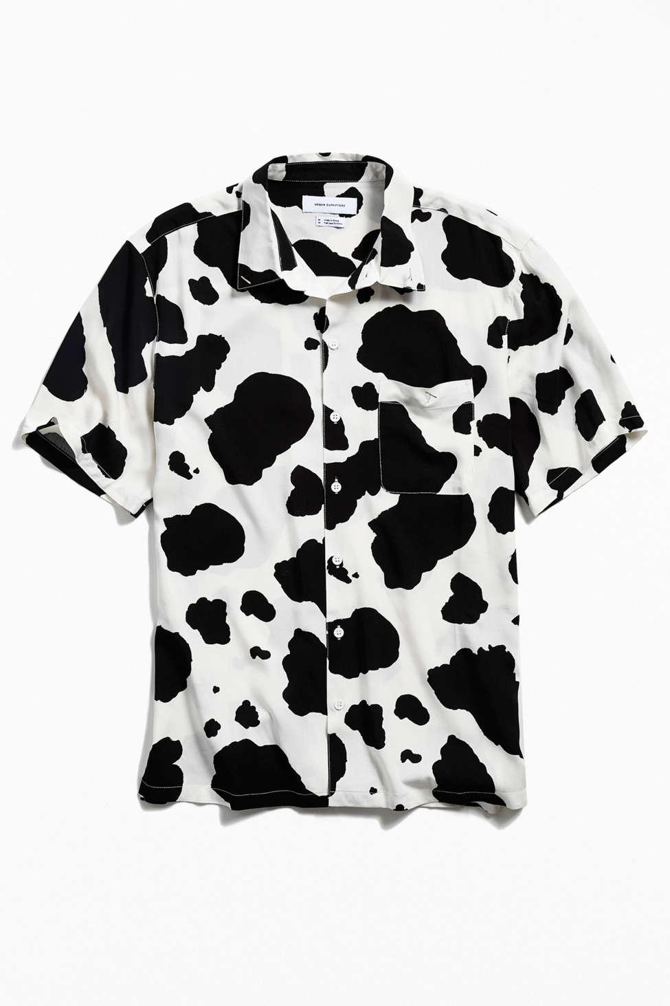 Urban Outfitters Uo Cow Print Short Sleeve Button-down Shirt in Black for  Men | Lyst