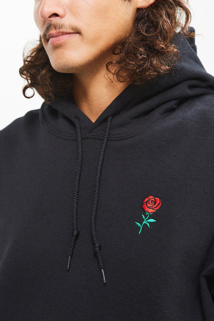 black hoodie with rose embroidery