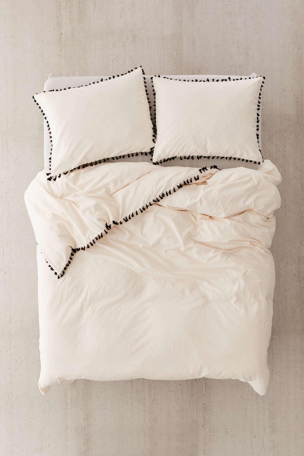 Urban Outfitters Washed Cotton Tassel Duvet Cover In White For Men