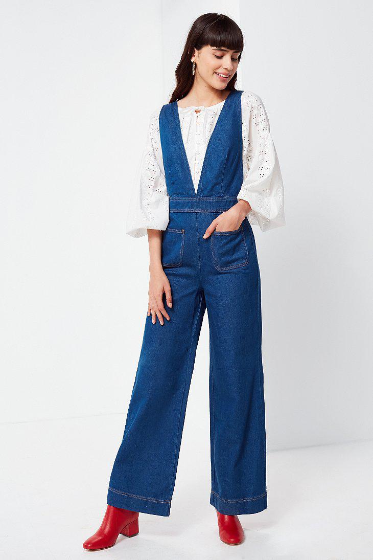 Plunging sales denim jumpsuit